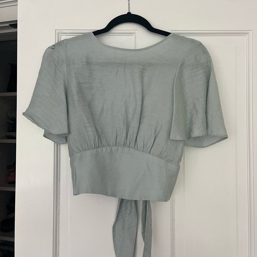 Free People Green Flutter Sleeve Crop Blouse